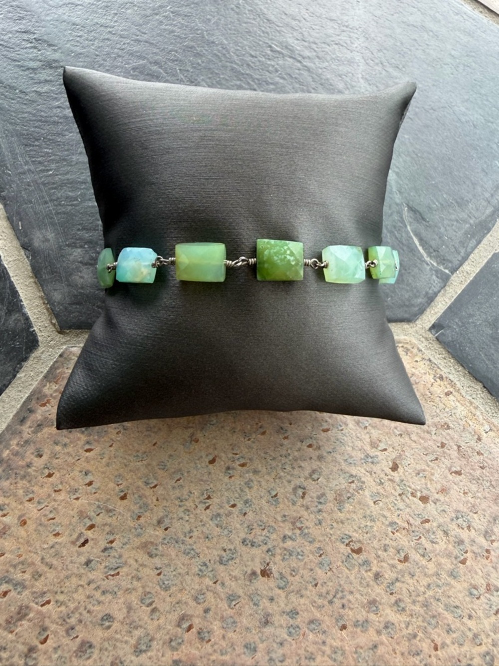 Peruvian Opal faceted Gemstone Link Sterling Silver Bracelet 7” long
